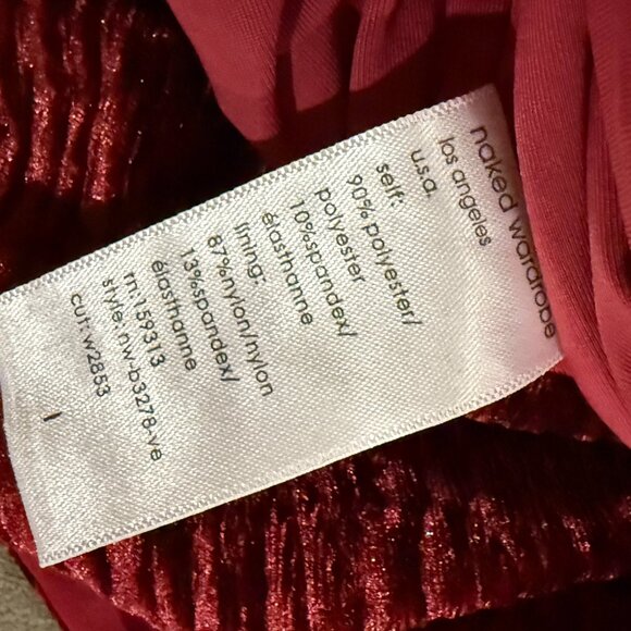Naked Wardrobe Red Wine Textured Velvet Strapless Bodysuit Womens Small - Picture 5 of 7